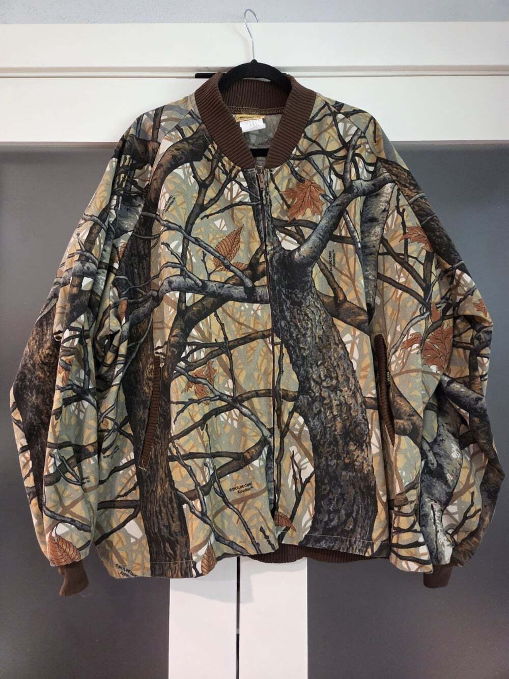 Vtg 90s Ideal Tree Bark Skyline Camo Bomber Jacket Men 4XL Big & Tall